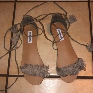 Taupe Steve Madden Lace Up Fringe Sandals 7.5